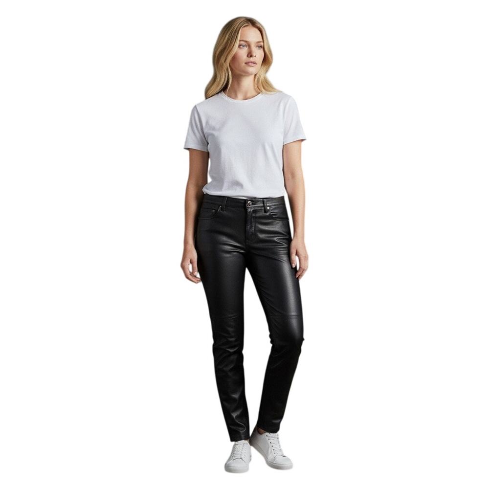 Leather Pants Black Lined Womens 14 Moto Straight Leg Y2K Minimal Moto Luxury
